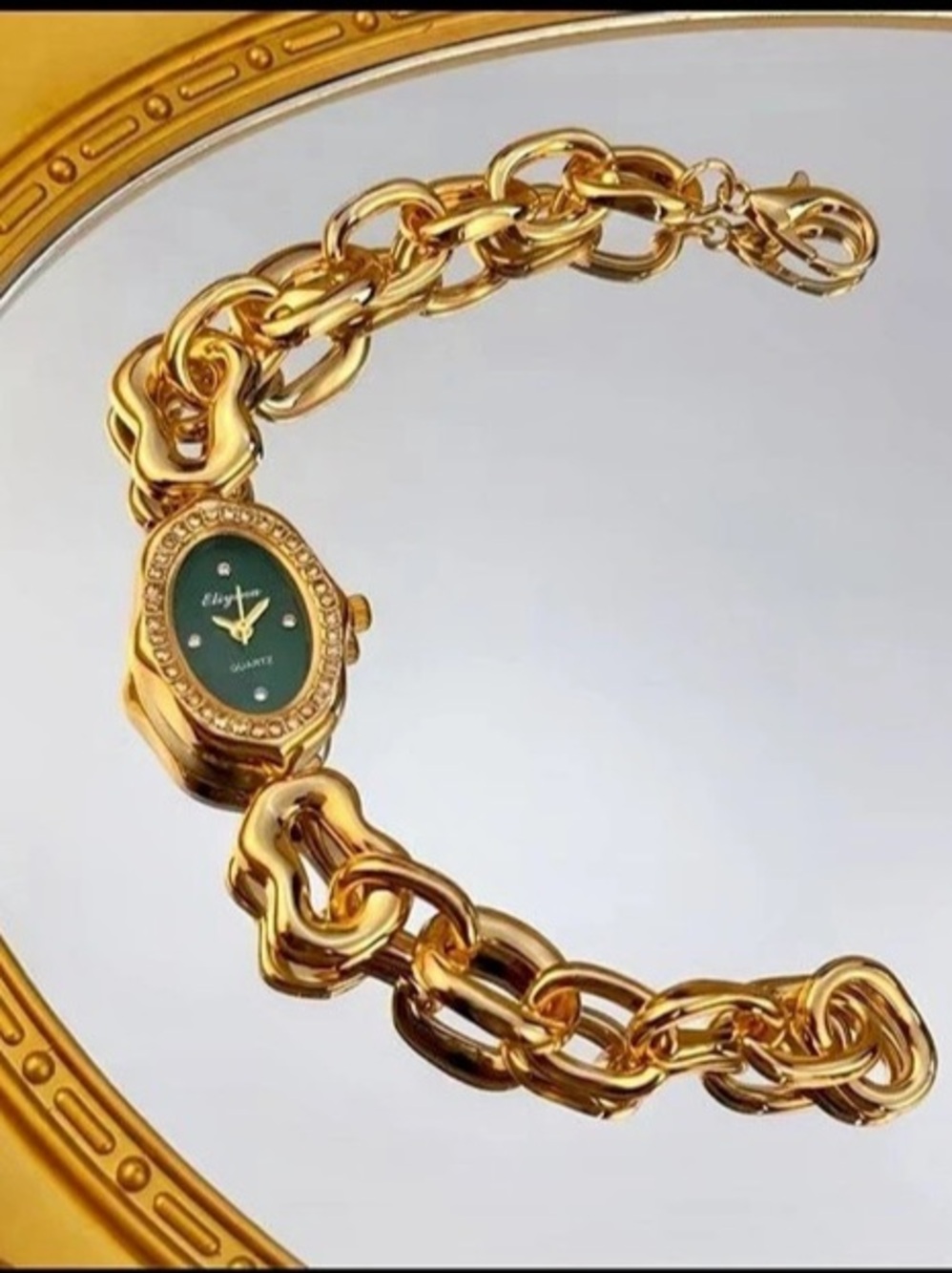 New Gold-Tone Chain Watch in Gold & Green
